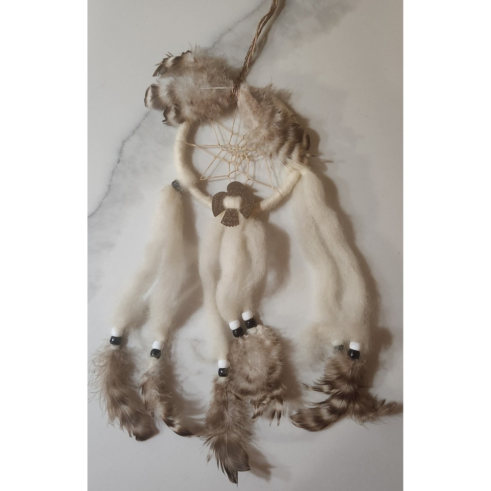 Dreamy Native Style Dreamcatcher Thunderbird Charm Wool Feathers Cream romantic